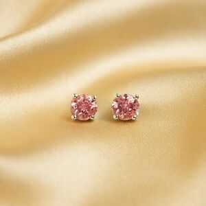 Swarovski Crystal Element - Stlg Silver Overlay Pink Stone "Tiny" Stud Earrings